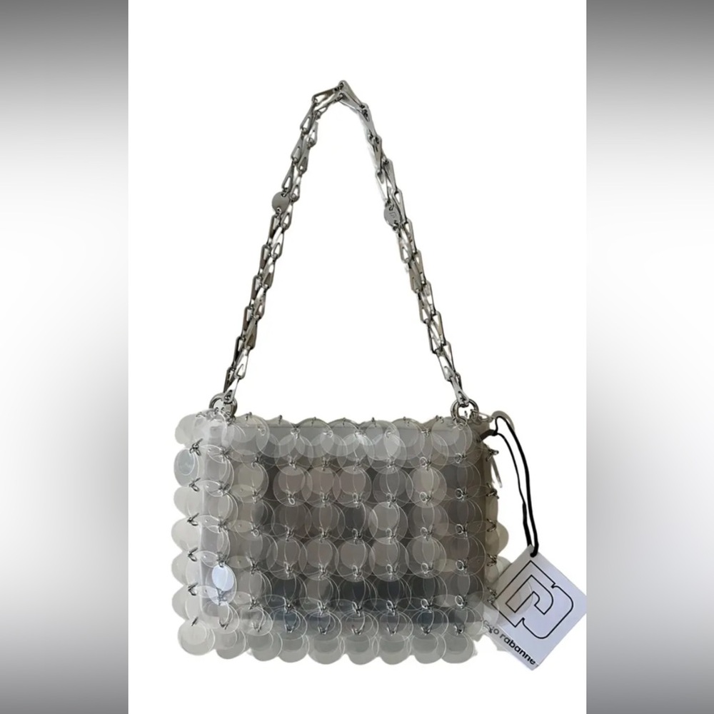Paco Rabanne Silver Disc Mini Bag with Chain Strap